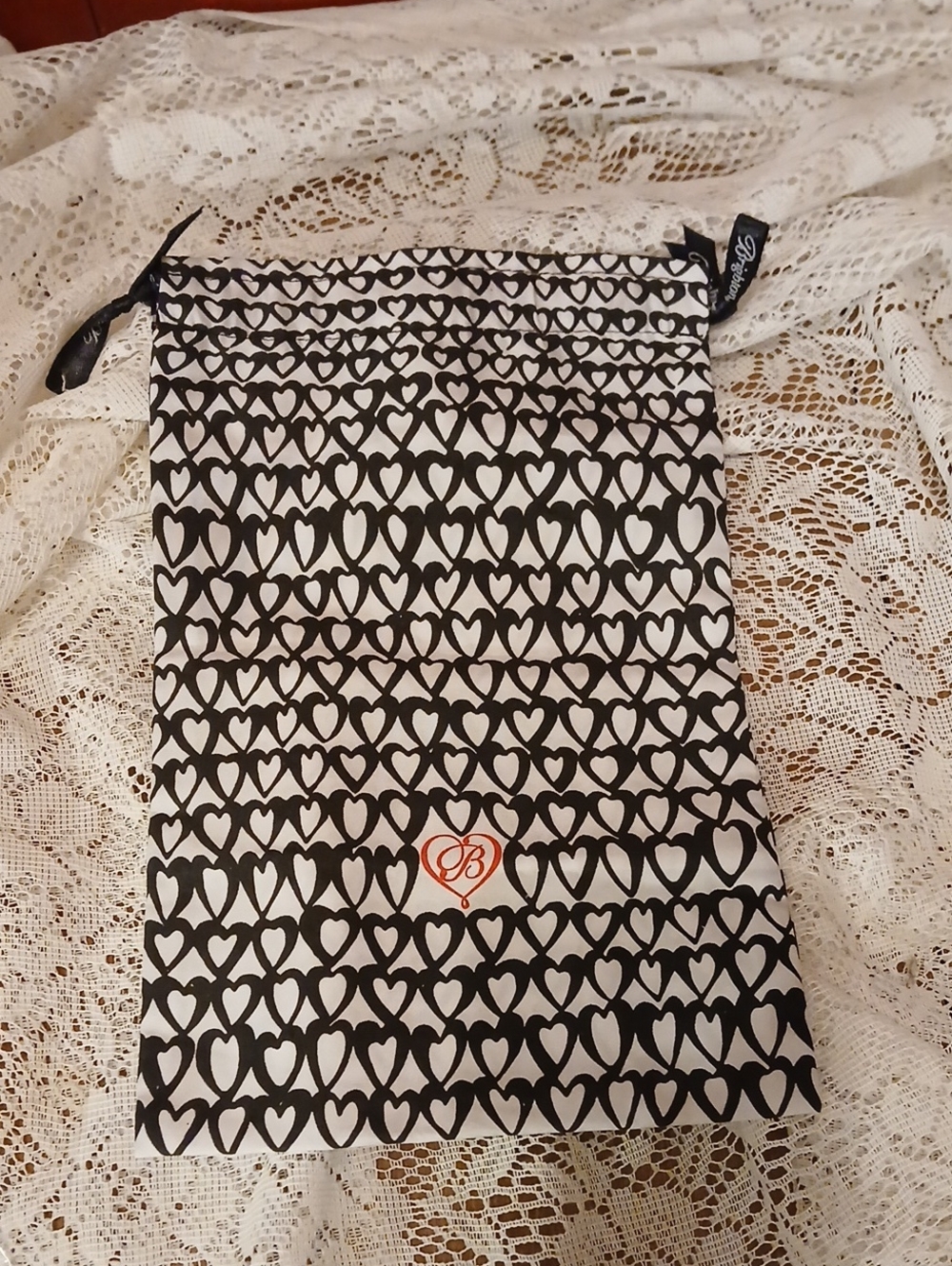 BRIGHTON Heart-Print Drawstring Pouch — Black and White